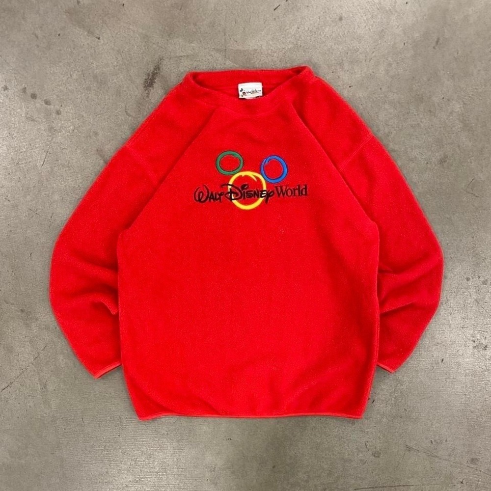 Vintage 90s Walt Disney World Red Fleece Crewneck Sweatshirt Size L